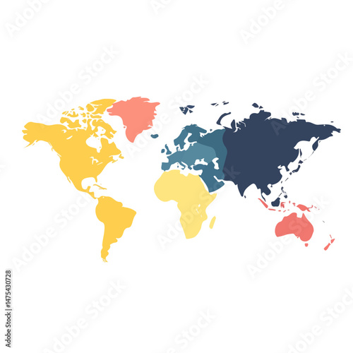 World Map Flat vector, minimalist design, isolated on a white background.