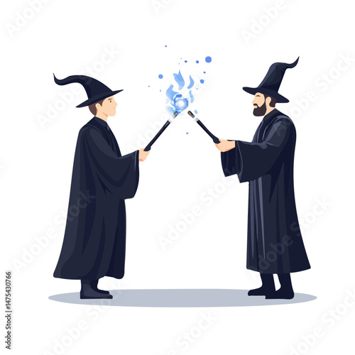 Flat vector Magic Duel, minimalist design, isolated on a white background.
