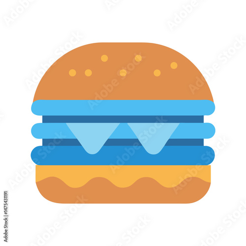 Blue Cheese Cartoon Burger Icon on Black Background