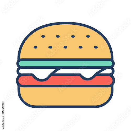 Colorful Hamburger Icon: Delicious Fast Food Graphic Element