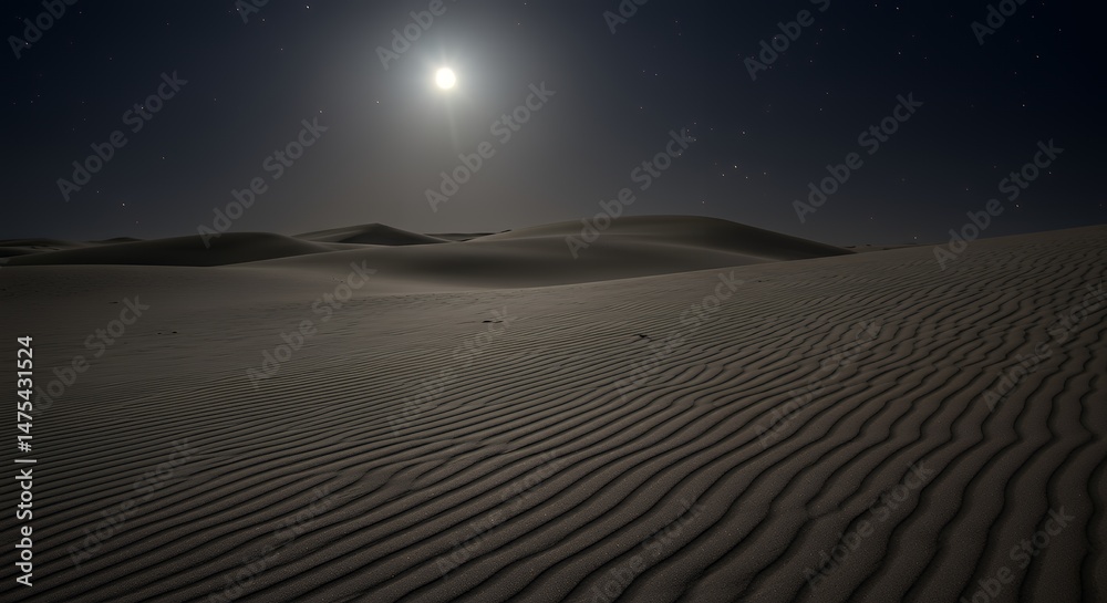 Naklejka premium Moonlit Desert Dunes Under a Starry Night Sky