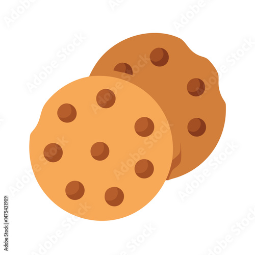 Two Chocolate Chip Cookies Illustration on Black Background