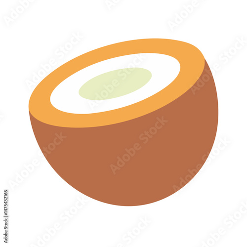 Minimalist half coconut isolated on black background