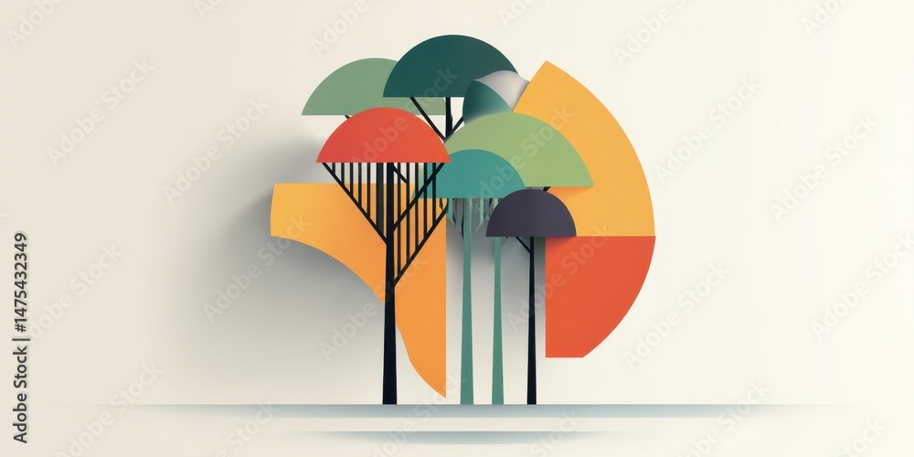 Naklejka premium Colorful abstract geometric tree art with bold shapes and lines