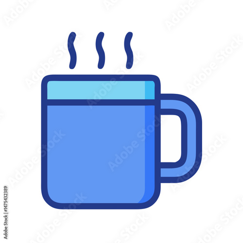 Blue Coffee Mug Icon with Steam on Black