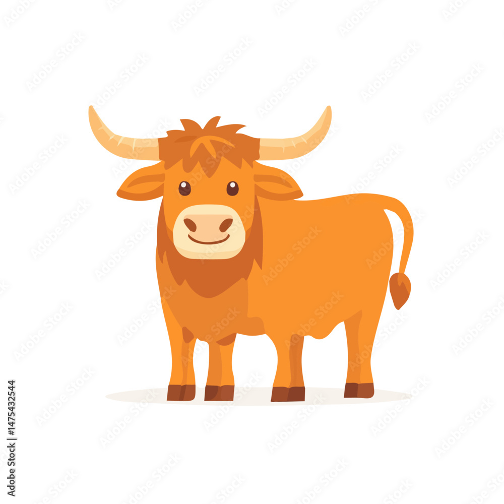Flat vector Cow, minimalist design, isolated on a white background.