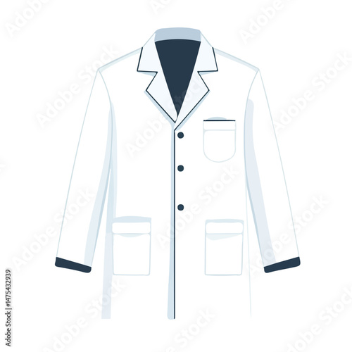 Flat vector Lab Coat, minimalist design, isolated on a white background.
