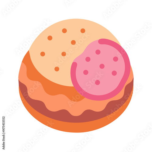 Modern Flat Icon of a Bread with Salami