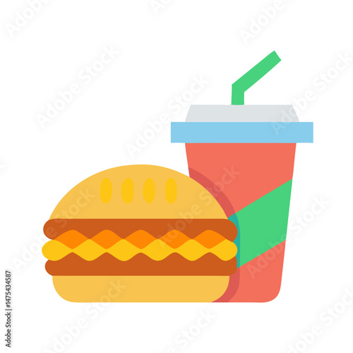 Cartoon Burger and Soda Meal Isolated on Black