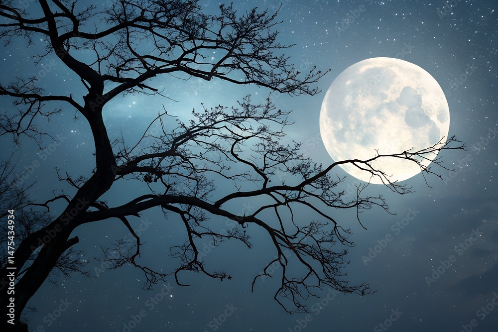 Naklejka premium moon and trees Stormy Sky