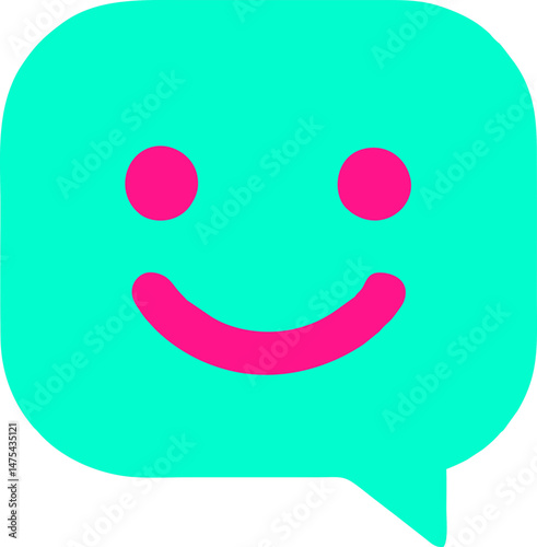 Smiling Chat Bubble Icon – Internet Communication Safety Symbol for Kids Messaging Apps in Naive Flat Vector Style with Bright Aqua and Pink Palette on Transparent SVG