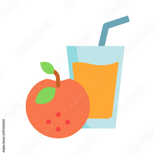 Orange juice and an orange illustration on black