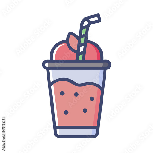Refreshing strawberry smoothie drink icon with a straw