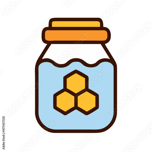 Honey Jar with Honeycomb Icon on Black Background