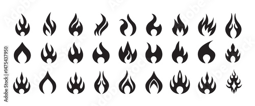 vector silhouettes of fire icon and logo