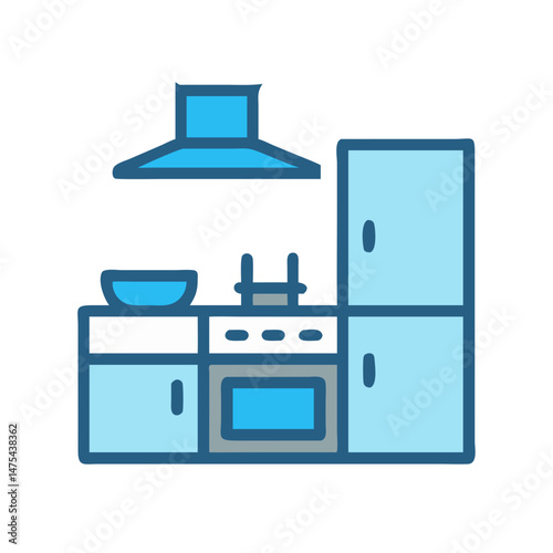 Minimalist blue kitchen icon on black background, illustration