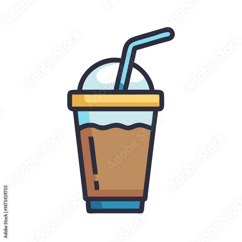 Iced Coffee Cup with Straw, Modern Cartoon Illustration