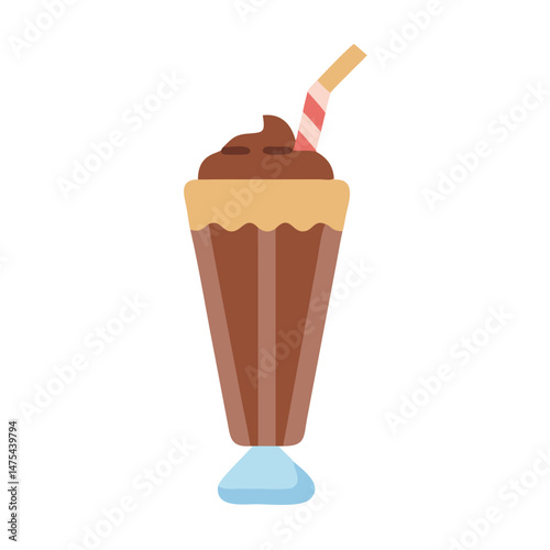 Chocolate milkshake with straw on a black background