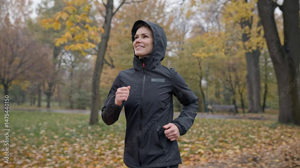 young woman jogging in the morning in an autumn park