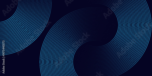 Abstract blue glowing geometric lines on dark blue background. Modern shiny blue circle lines pattern. Futuristic technology concept. Suit for cover, poster, banner, brochure. Eps10