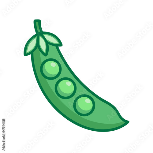 Cartoon Green Pea Pod with Three Peas Illustration