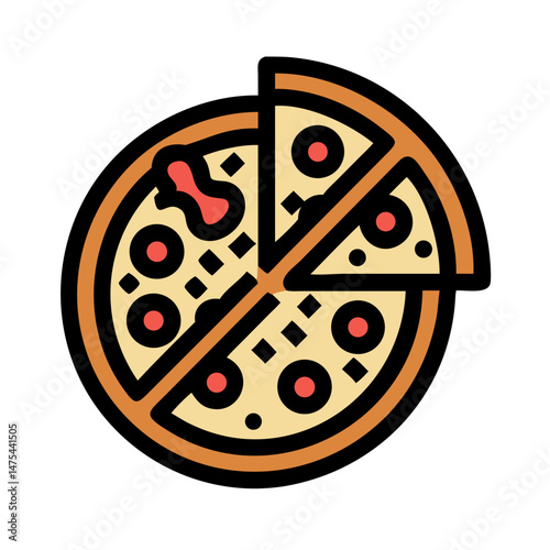 Delicious pizza illustration with slices on black background
