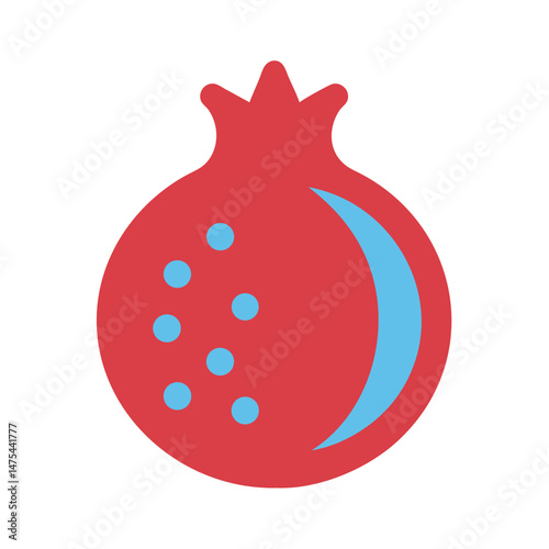 Pomegranate illustration in red and blue on black background