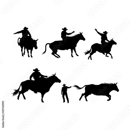 Bull Rider in Action Silhouette Clipart