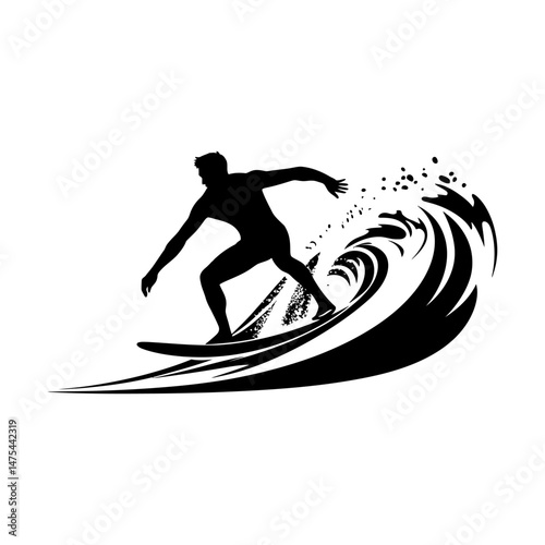 Dynamic Surfer Silhouette on Wave Clipart