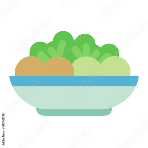 Simple Cartoon Salad Bowl Icon Vector Illustration