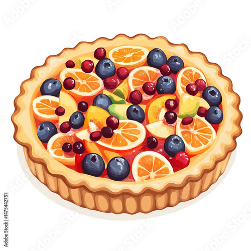 2D flat vector illustration of Fruit Pie, isolated on a white background.