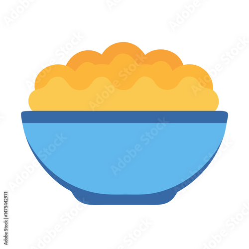 Yellow grain cereal in blue bowl illustration image