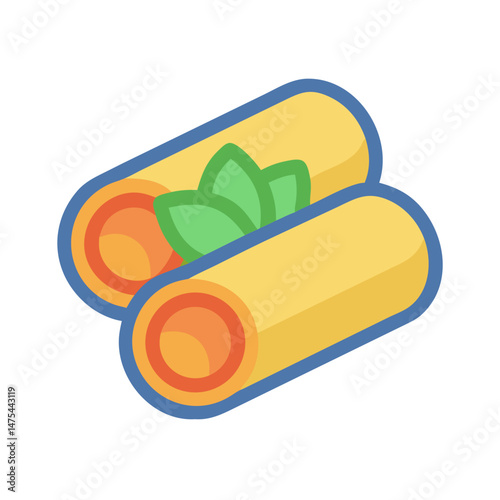 Vector Cannelloni Illustration with Basil on Black Background