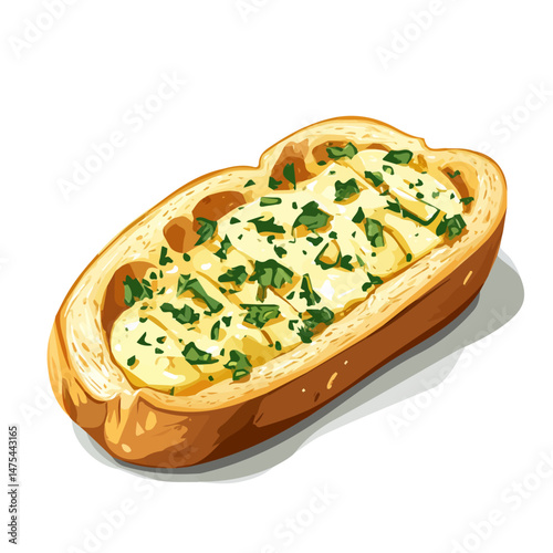 Garlic Bread 2D flat vector illustration, isolated on a white background.