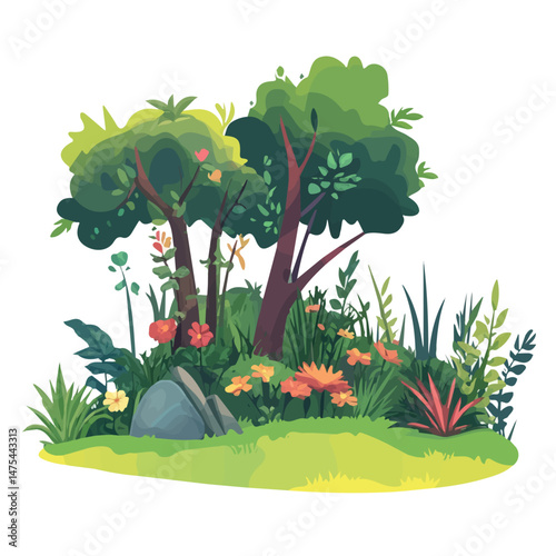 2D flat vector illustration of Fairy Glade, isolated on a white background.
