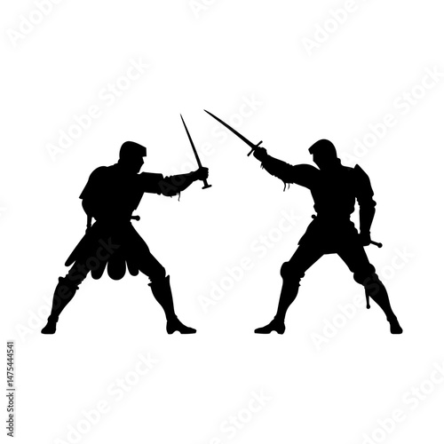 Medieval Knight Duel Silhouette Clipart