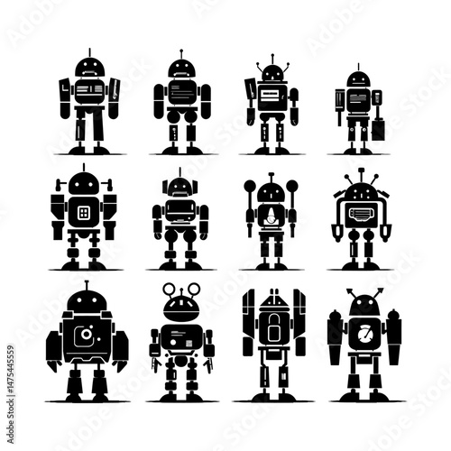 Robot Army Silhouette in Formation Clipart
