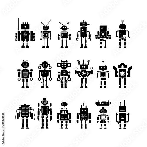 Robot Army Silhouette in Formation Clipart