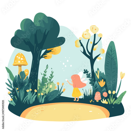 Fairy Glade 2D flat vector illustration, isolated on a white background.