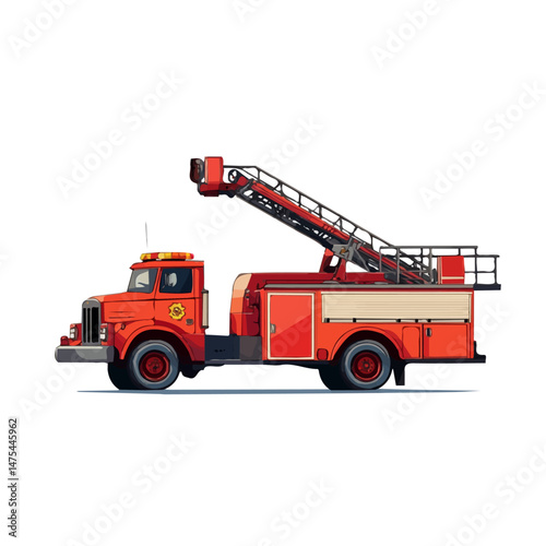 2D flat Fire Truck vector illustration, isolated on a white background.