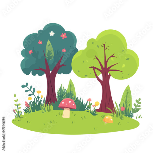 Fairy Glade 2D flat vector illustration, isolated on a white background.