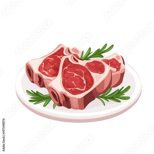 2D flat Lamb Chops vector illustration, isolated on a white background.