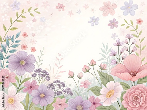 Delicate watercolor flower arrangement featuring pink, purple, and white blossoms