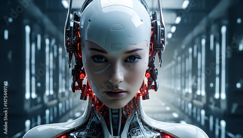 Futuristic female cyborg portrait with intricate cybernetic details and glowing elements. AI, robotics, and advanced technology concept for a sci-fi vision. Cyborg 4K Wallpaper backgrounds