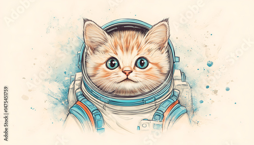 Cute Kitten Astronaut Portrait.