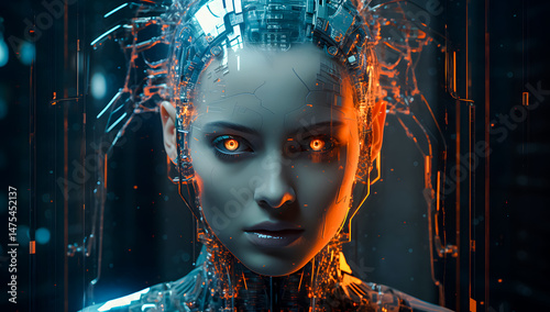 Futuristic female cyborg portrait with intricate cybernetic details and glowing elements. AI, robotics, and advanced technology concept for a sci-fi vision. Cyborg 4K Wallpaper backgrounds