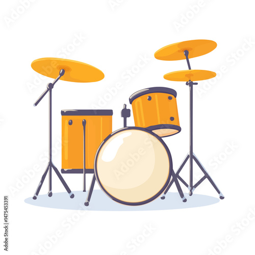 2D flat vector illustration of Drum Set, isolated on a white background.