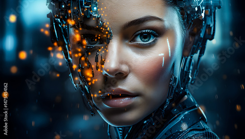 Futuristic female cyborg portrait with intricate cybernetic details and glowing elements. AI, robotics, and advanced technology concept for a sci-fi vision. Cyborg 4K Wallpaper backgrounds