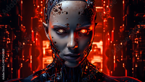 Futuristic female cyborg portrait with intricate cybernetic details and glowing elements. AI, robotics, and advanced technology concept for a sci-fi vision. Cyborg 4K Wallpaper backgrounds