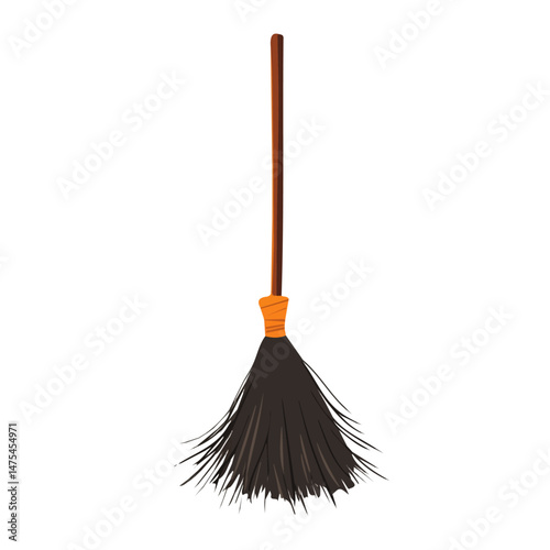 2D flat Halloween Broomstick vector illustration, isolated on a white background.